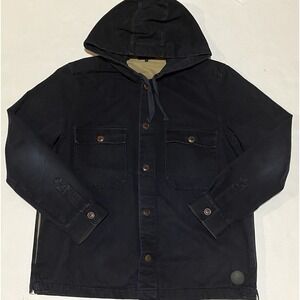 Ted Baker‎ London Black Hoodie Pockets Jacket Size 4 Denim Heavyweight Pockets